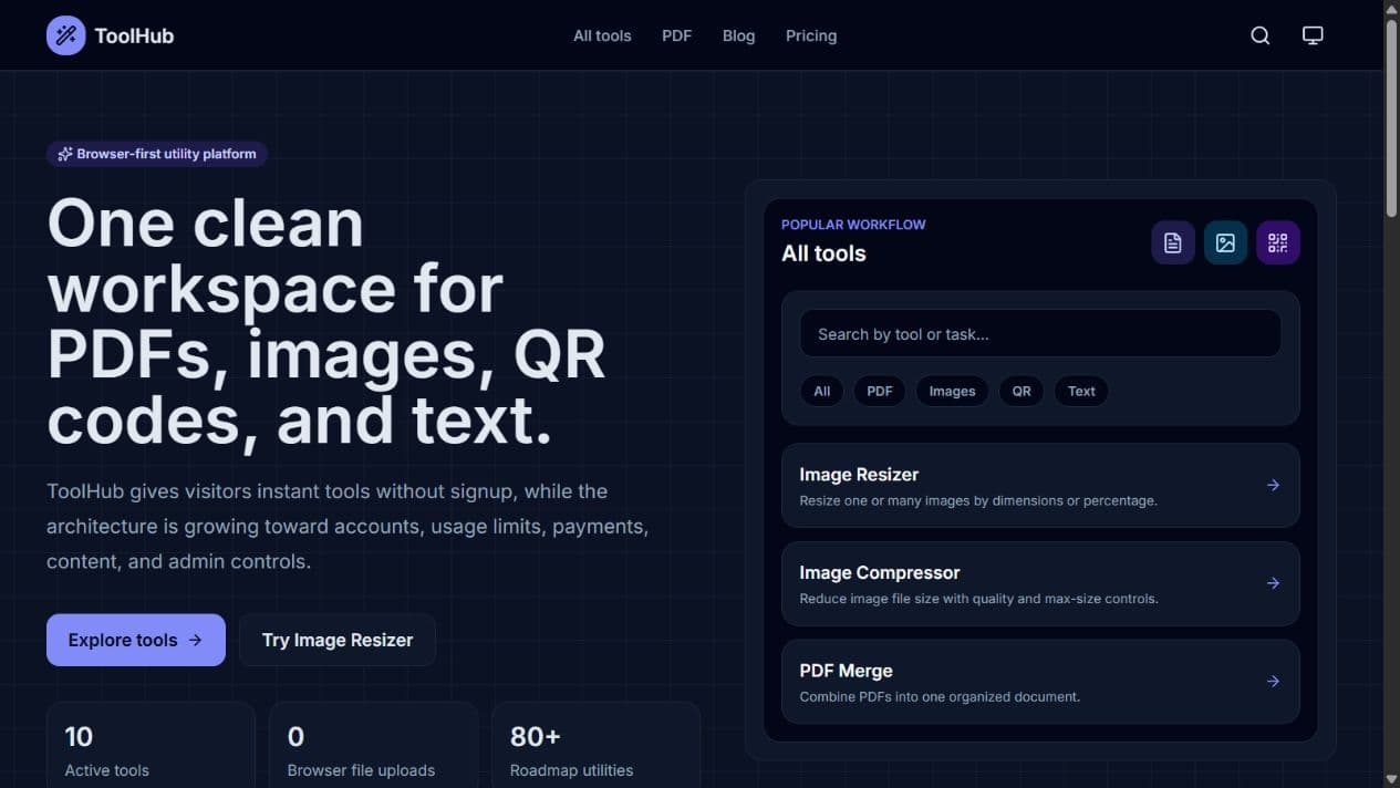 ToolHub public homepage screenshot